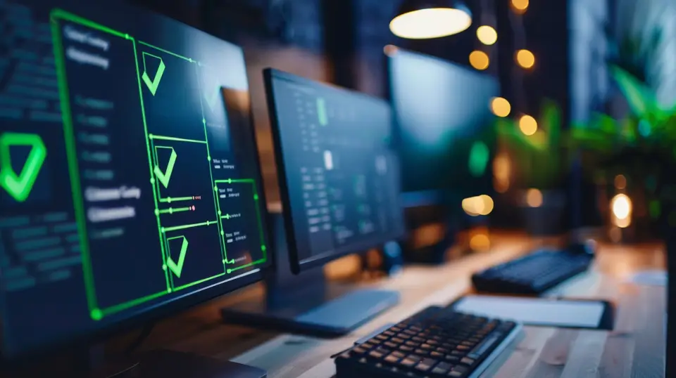 Modern workspace with multiple monitors.